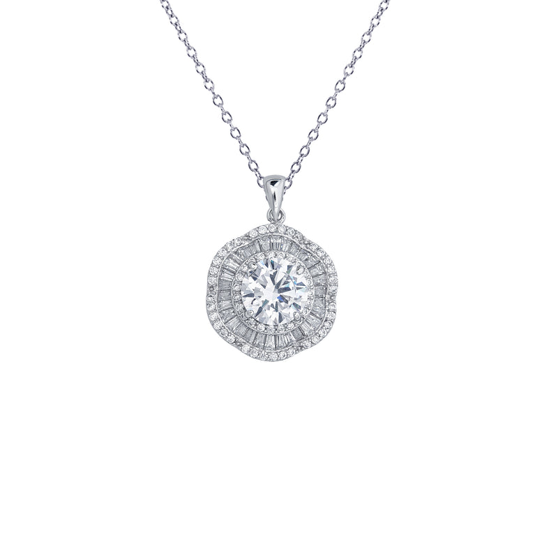Baguette Cz Flower Necklace (Silver)