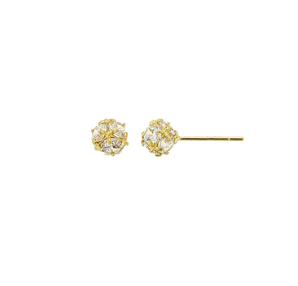 Crystal Gold Ball Stud Earrings (14K)