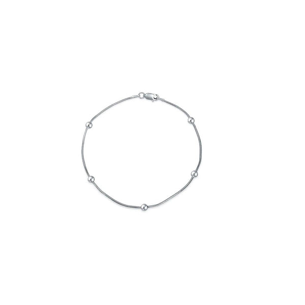 Ball Bead Snake Link Anklet (Silver)