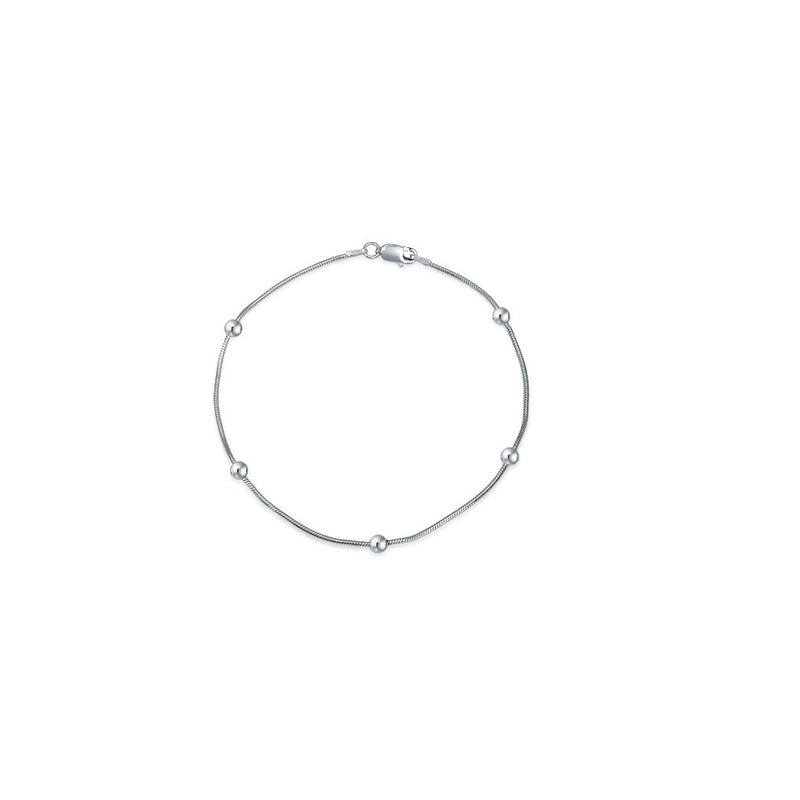 Ball Bead Snake Link Anklet (Silver)