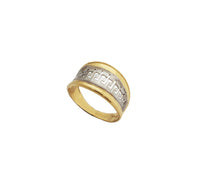 Two-Tone Greek Key Concave Dome Band (14K)