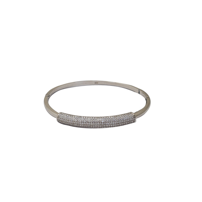 Iced Out Bar Bangle (Silver)