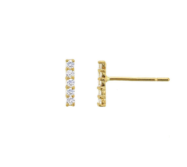 14K Yellow Gold Pave 5-Stone Liner Stud Earrings (14K)