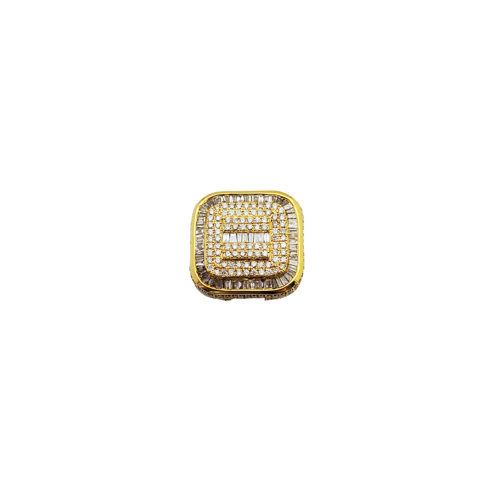 Diamond Baguette & Round Stone Square Ring (14K)