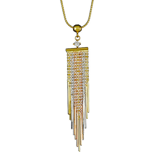 Tricolor Beaded Dangling Banner Charm Necklace (14K)