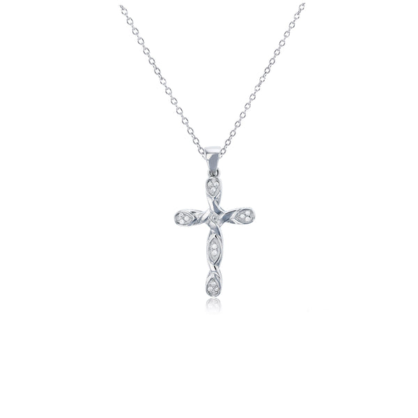 Beaded Cross Necklace (Silver)