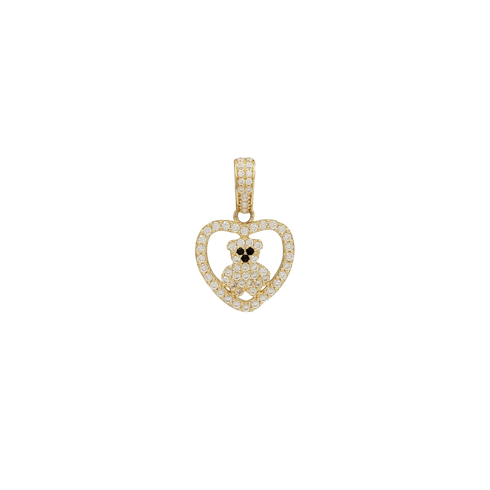 Zirconia Iced-Out Heart With Bear Pendant (14K)