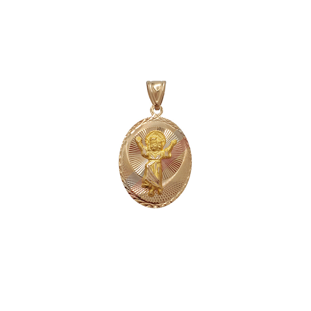 Tricolor Divine Child Oval Pendant (14K)