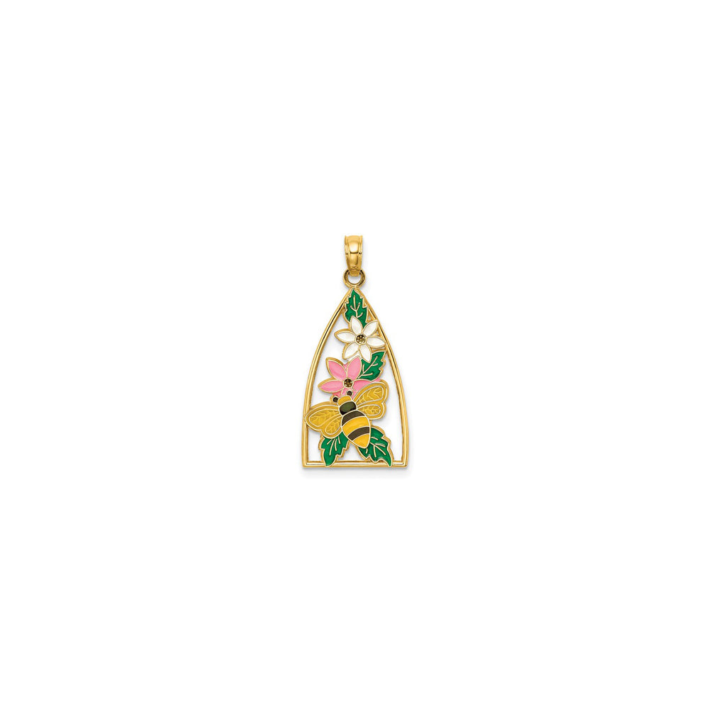 Enamel Flower and Bee Triangle Charm (14K)