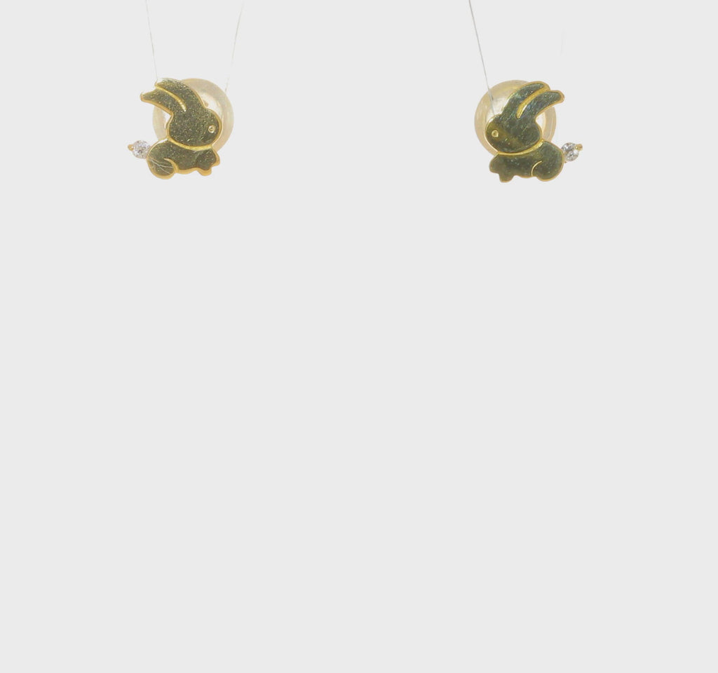 Cottontail Rabbit Zirconia Stud Earrings (14K) 360 - Popular Jewelry - New York