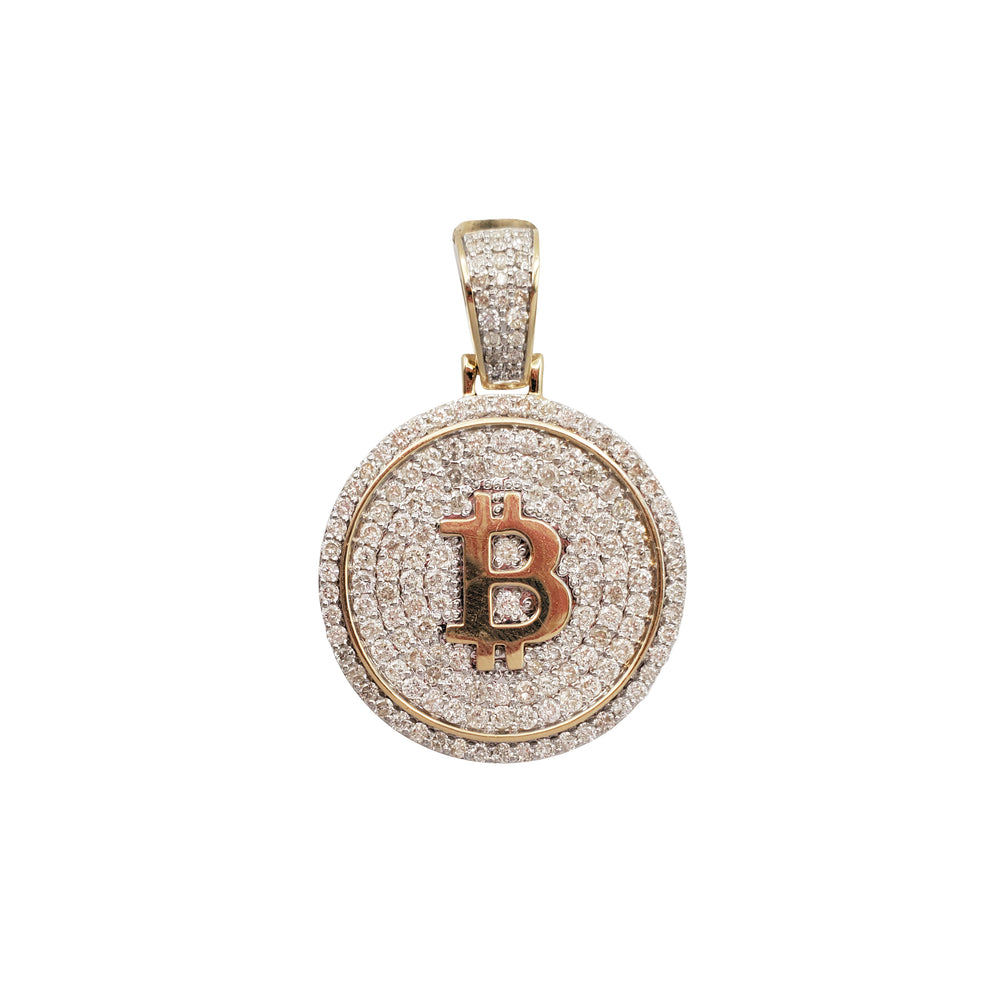 Iced-out Diamond Bitcoin Pendant (14K)