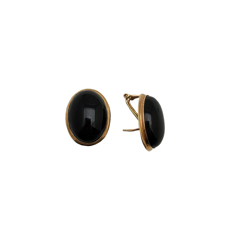 Oval Onyx Omega Stud Earrings (14K)