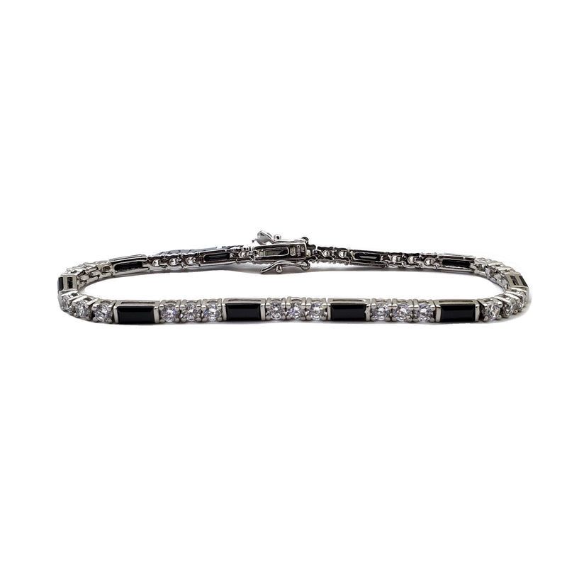 Black Baguette & White Tennis Bracelet (Silver)