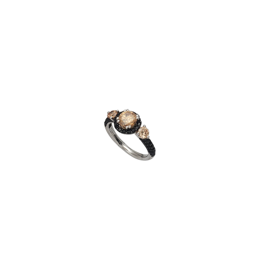Black Onyx and Champagne Cz Lady Ring (Silver).