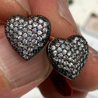 Monochrome Puffy Pave Heart Stud Earrings (Silver)