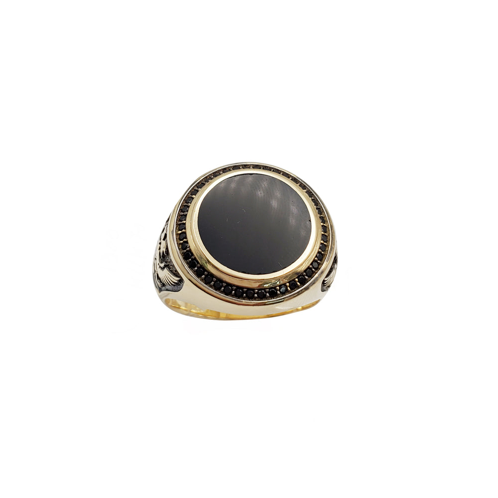 Black Onyx Albanian Eagle Men's Ring (14K)