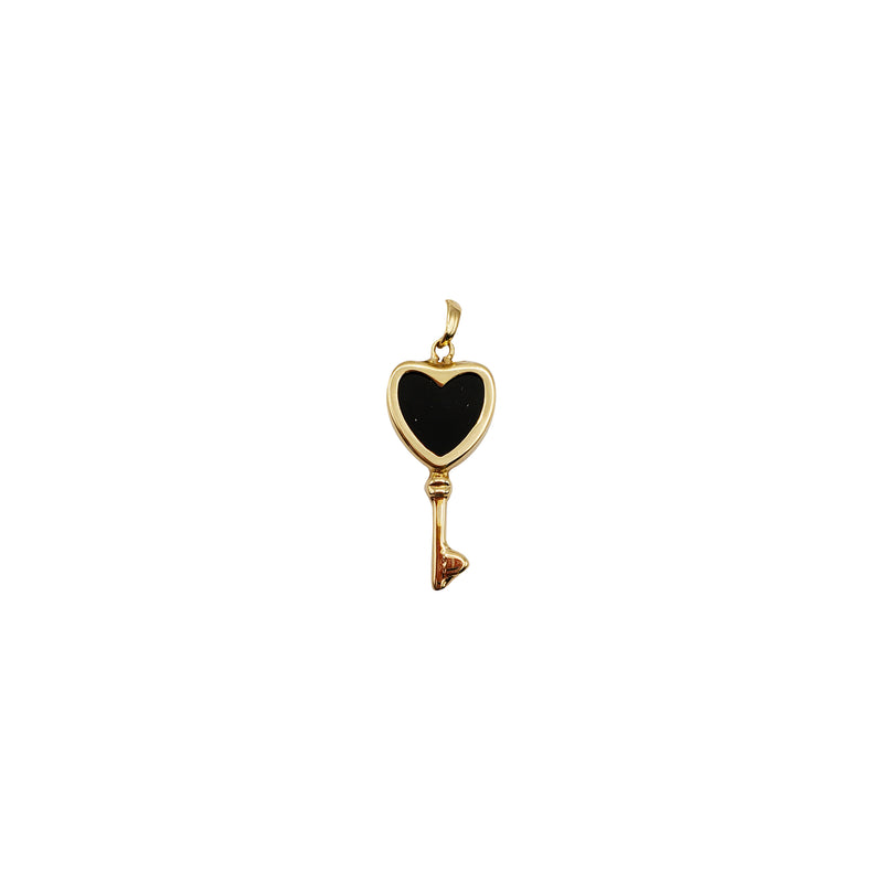 Black Onyx Heart Key Pendant (14K)