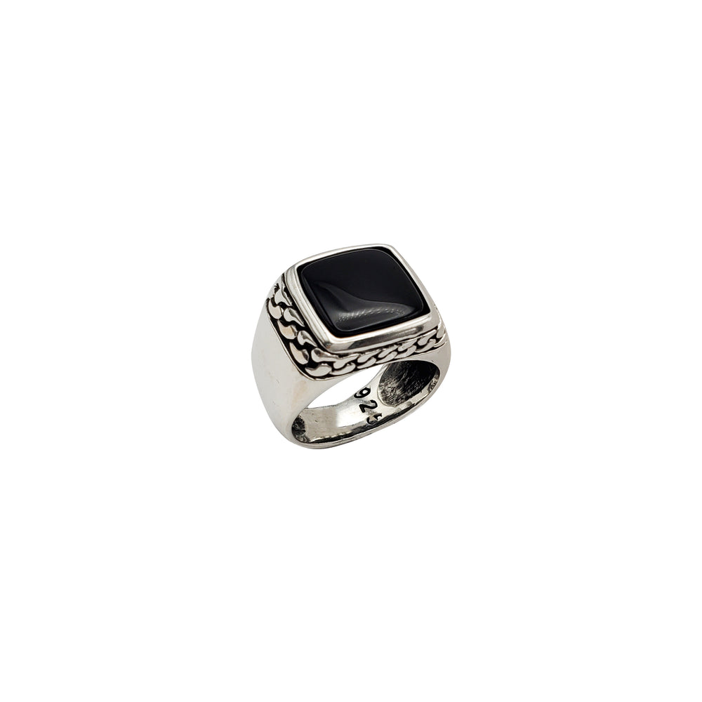 Black Onyx Square Ring (Silver)