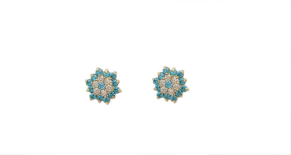 Blue Cluster Hexagon Stud Earrings (14K)