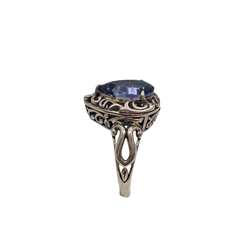 Blue Zirconia Antique-Finish Ring (Silver)