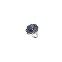 Blue Stone Cubic Zirconia Flower Ring (Silver)