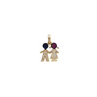 Iced Out Pink and Blue Head Boy and Girl Pendant (14K)
