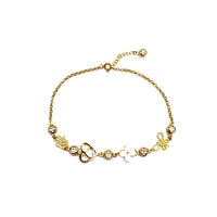Zirconia Charms Rolo Link Anklet (14K)