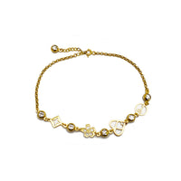 Zirconia Charms Rolo Link Anklet (14K)