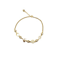 Zirconia Charms Rolo Link Anklet (14K)