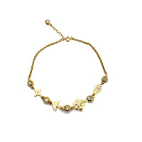 Zirconia Charms Rolo Link Anklet (14K)