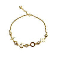 Zirconia Charms Rolo Link Anklet (14K)