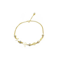 Zirconia Charms Rolo Link Anklet (14K)