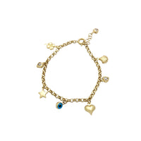 Evil Eye Charms Cable Bracelet (14K).