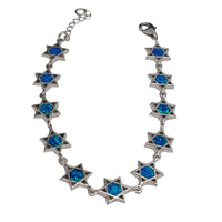 Oval Blue Opal Star of David Bracelet (Silver)