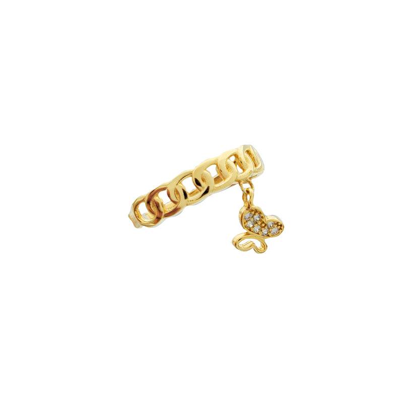 Thin Cuban Link with Dangling Butterfly Ring (14K)