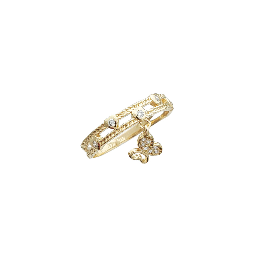 Two-Row band with Dangling Butterfly Ring (14K)