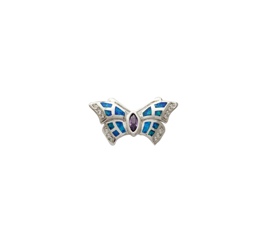 Blue Opal Butterfly Pendant (Silver)