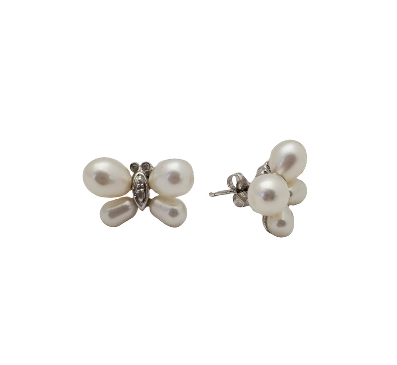 Pearl Butterfly Stud Earrings (14K)