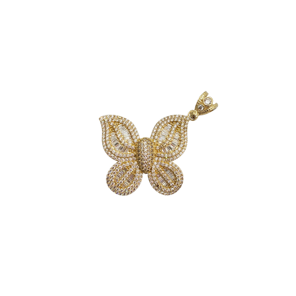 Cubic Zirconia Baguette & Round Butterfly Pendant (14K)