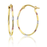 Tricolor Diamond Cut Hoop Earrings (14K)