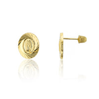 Spiral Diamond-Cuts Virgin Mary Stud Earrings (14K) Popular Jewelry New York