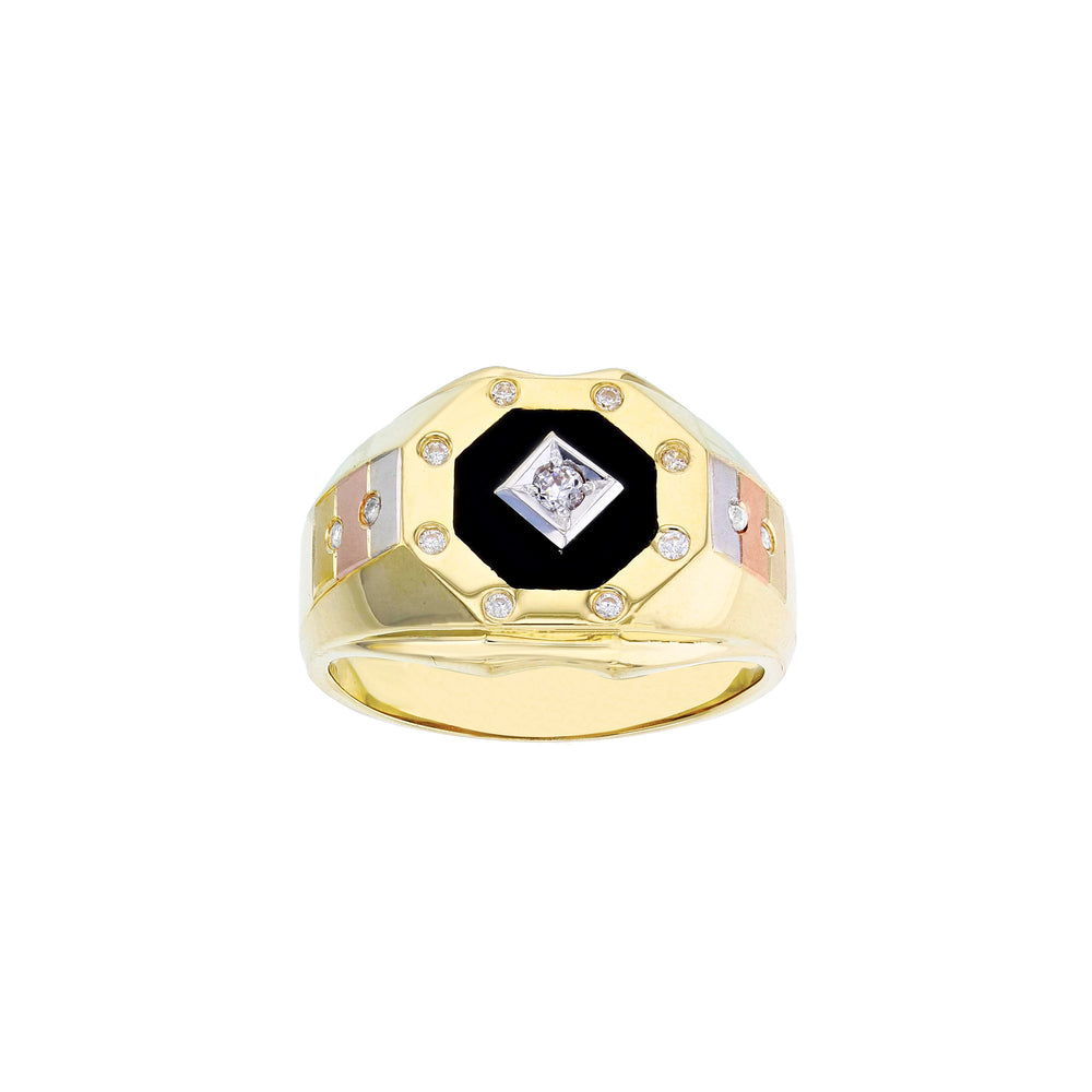 Tri-Color Octagonal Black Onyx Men's Ring (14K) Popular Jewelry New York