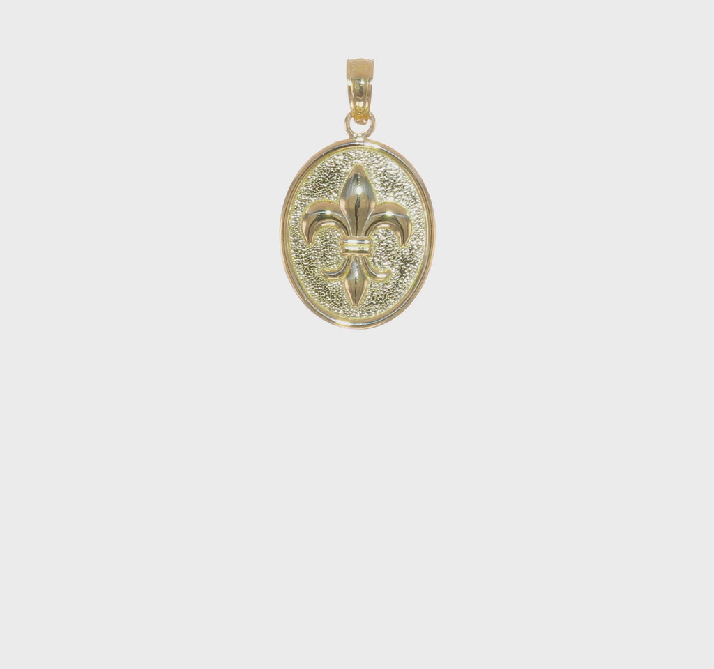 Fleur de Lis Oval Disc Pendant (14K) 360 - Popular Jewelry - New York