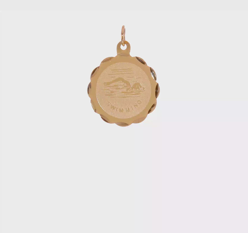 Swimming Round Medal Pendant (14K) 360 - Popular Jewelry - New York