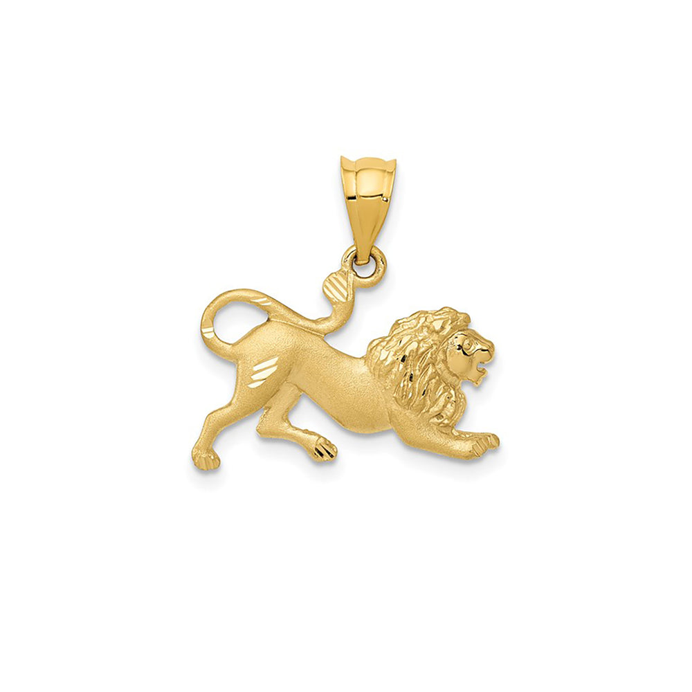 Satin-Finish Diamond-cuts Leo Zodiac Pendant (14K)