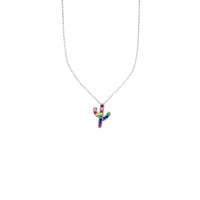 Multi-Color Cactus Necklace (Silver)