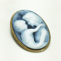 အပြာရောင် agate ကလေးမိခင် cameo brooch ဆွဲပြား 14k