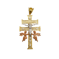 Tricolor CZ Caravaca Cross Pendant (14K)