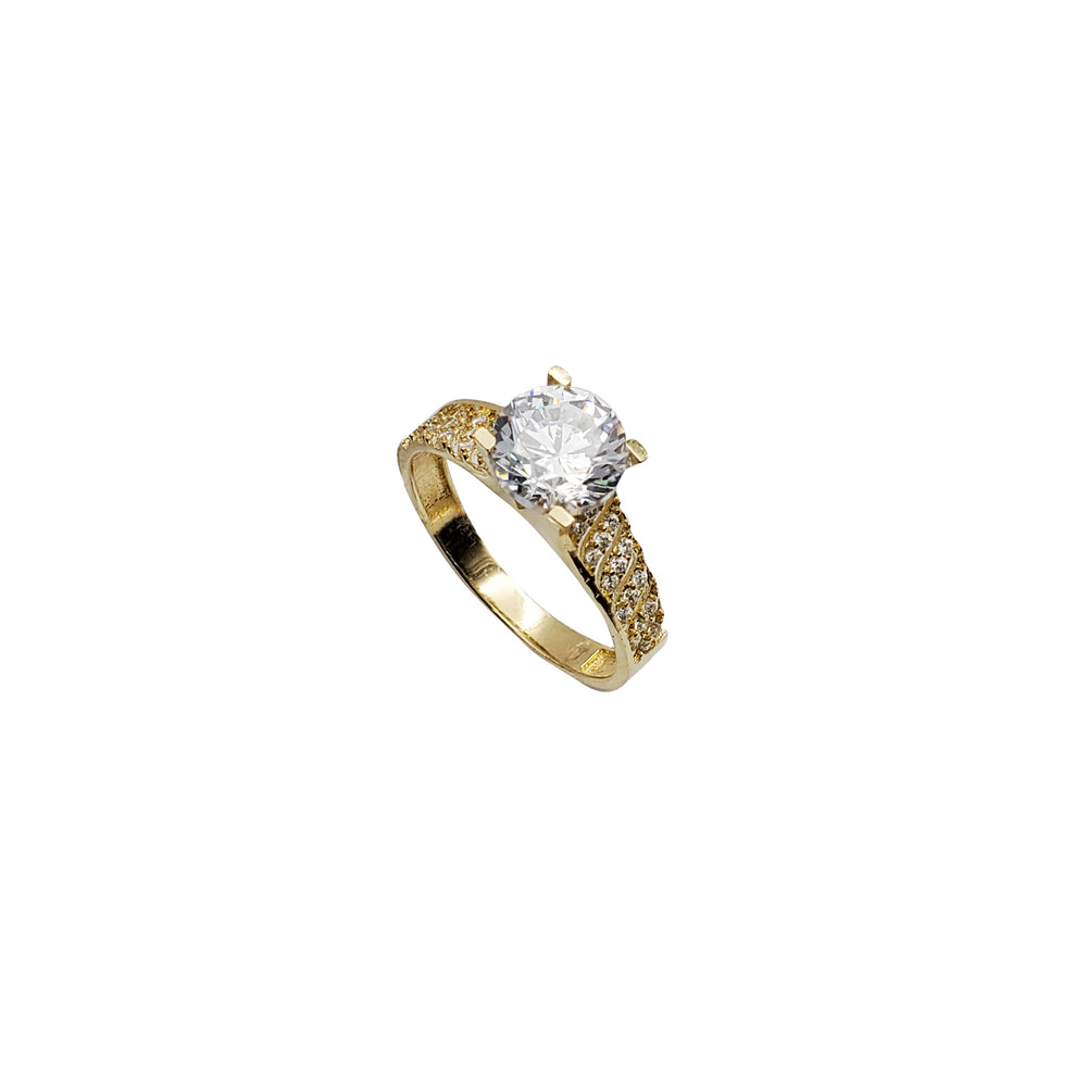 CZ Pinstripe Accent Zirconia Engagement Ring (14K)