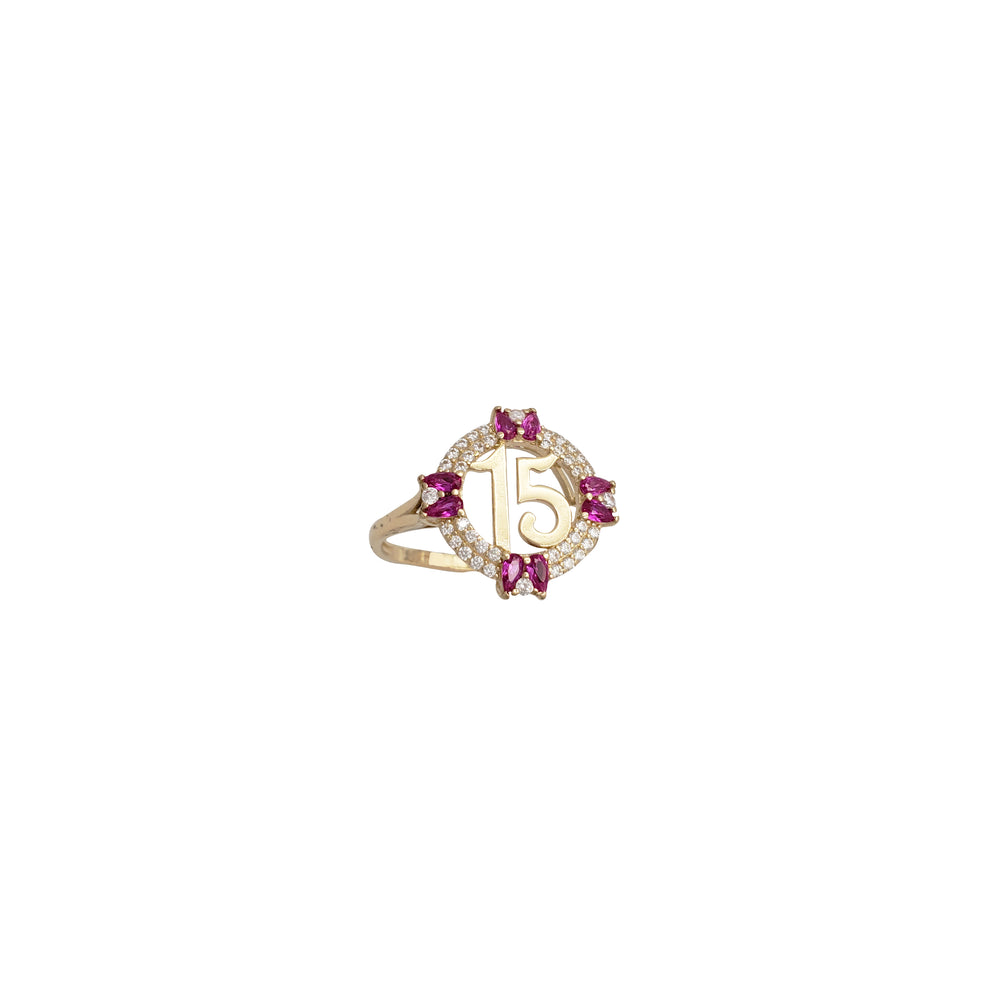 Crimson Circlet Quinceañera 15 Ring (14K)